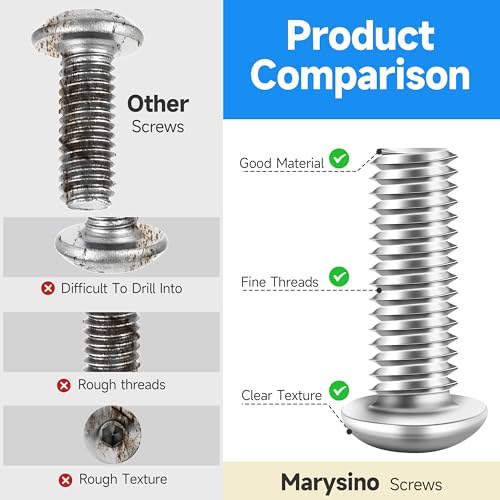 (20 Sets) 3/8-16 Bolt, 3/8 x 2-1/2" Button Head Socket Cap Bolts Screws, 3/8 Bolts and Nuts Set, 304 Stainless Steel 18-8, Fully Threaded, Assorted Bolts Nuts and Washers Kit by Marysino 2-1/2" (Silver) 3/8"-16
