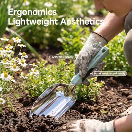 PrunePro Garden Hand Tools Set: 3 Pack Gardening Tools Trowel Transplanter Cultivator Stainless Steel Ergonomic Yard Tool Kit