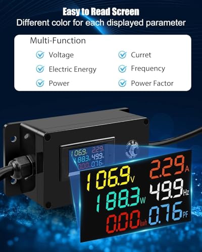 20A 125V AC Power Meter, NEMA 5-15P to 5-20R Outlet Monitor