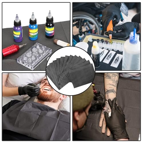 Dental Bibs - Pack of 35 Tattoo Dental Bibs 45.5 x 33 cm 3-Layer Waterproof Tattoo Table Covers Tray Clean Pad Multi-Purpose Black Tattoo Bibs 35 Pieces Black