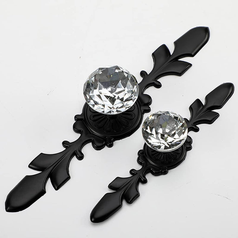 12 Pack Black Diamond Clear Crystal Glass Decorative Knobs with Plate,Drawer Dresser Knobs Pulls Handles with 3 Kinds of Screws for Kitchen Bathroom Office (12 Pack, Small, Black) 12 Pack Small - 4.7inch