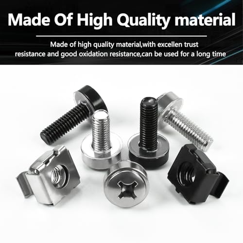 200pcs M6 Rack Screws Cage Nuts Kit,Cage Nut Mounting Screw Bolt Metric Square Hole Hardware for Rack Mount Server Shelves Cabinets Assortment Kit 304 Stainless Steel Black M5X16 M5X20 M6X16 M6X20