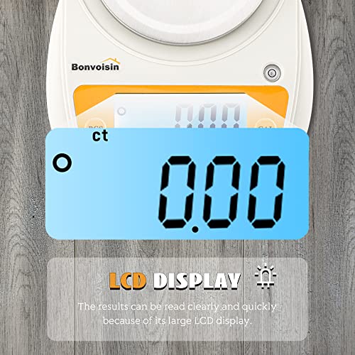 Bonvoisin Digital Lab Scale 600g x 0.01g Precision Electronic Scale LCD Display Analytical Balance Jewelry Scale Scientific Scale 0.01g Accuracy White