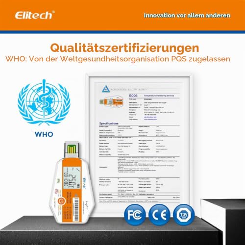Elitech WHO PQS Certified Temperature Data Logger with Light Sensor (PDF Report/USB) Disposable Temperature Recorder for Vaccine Cold Chains LogEt1 Disposable Temperature Logger Pack of 1