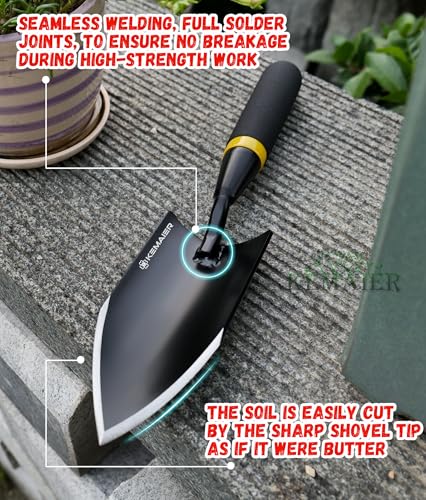 2-Piece Heavy Duty Garden Trowel Set - Carbon Steel & Serrated Stainless Steel Hand Shovels - Ergonomic Rubberized Handle Kit for Digging, Weeding, Transplanting & Bulb Planting (2 Items)