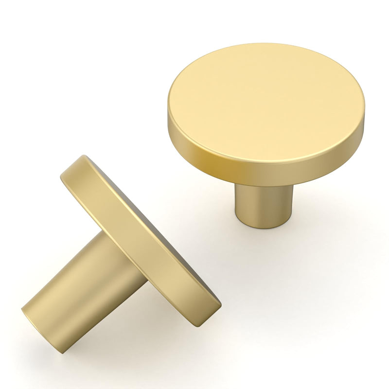 Amerdeco 10 Pack Brushed Gold Cabinet Knobs Single Hole Cabinet Pulls 1 Inch (30MM) Diameter Round Drawer Knobs and Pulls for Bathroom Cabinets K0021