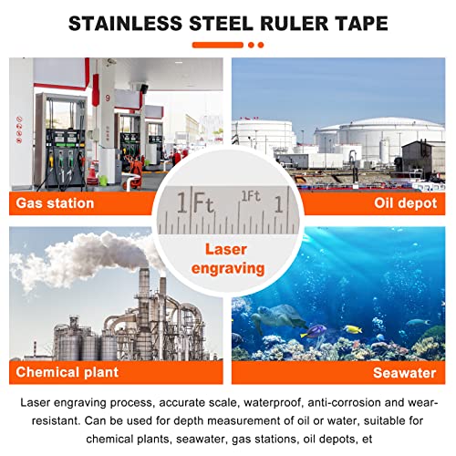 Oil Gauging Tape Stainless Steel Fuel Tank Gauging Tapes Explosion-Proof Anti-Static Oil Tank Sounding Tape with Stainless Steel Plumb Bob (98ft) 98ft