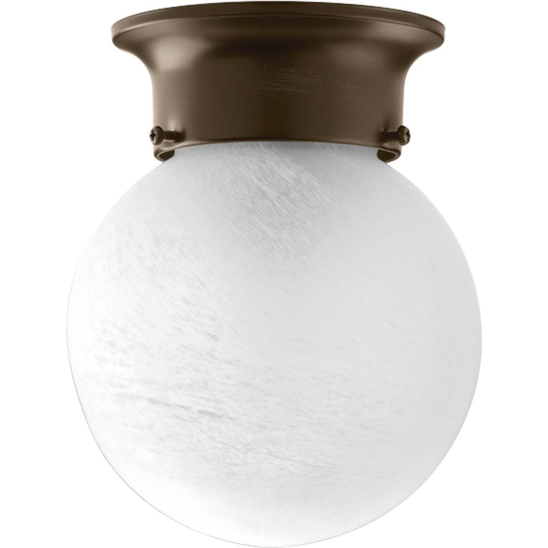 Progress Lighting 1 Light Ceiling Light, 6-Inch Glass Globe Flush Mount Ceiling Lighting Fixture, Dimmable, White Faux Alabaster Glass, Antique Bronze (P3401-20)