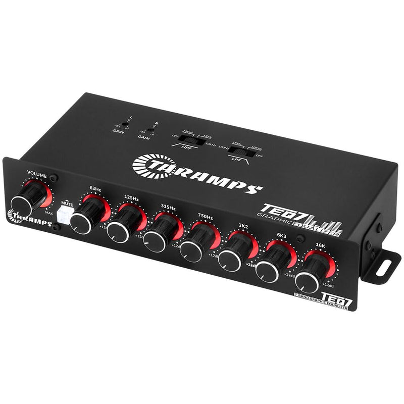 Taramp's TEQ 7 Stereo 7-Band Graphic Equalizer RCA Input 2 Channels HPF and LPF Filters Mute Function Car Audio Mixer Equalizer EQ, Best Control for Car, Boat, Motorcycle - TEQ7 Red