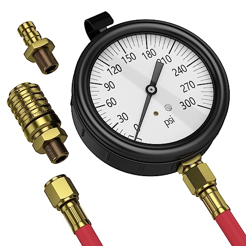 Moker TU-32-20 Compuchek Fuel Pressure Test Gauge, 0-300 PSI, Fits Cummins & Other Diesel Engines with Compuchek Ports, 6-Foot Hose for Road Testing