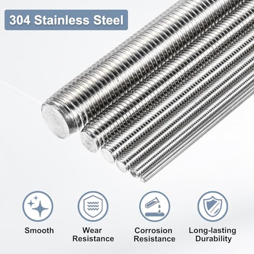 MECCANIXITY Fully Threaded Rod M18 x 250mm 2.5mm Thread Pitch 304 Stainless Steel Right Hand Threaded Rods Bar Studs Long Threaded Screw with Screw Nuts 2 Pack M18x250mm
