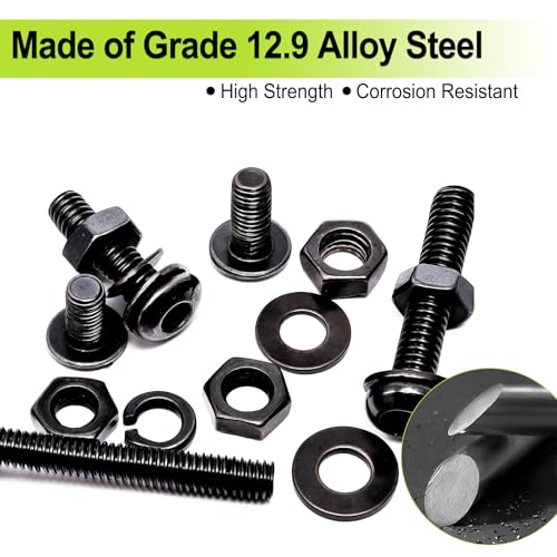 mxuteuk 720PCS M3 Screws Assortment Kit,6/8/10/12/16/20mm M3 Metric Screw,10.9 Grade Alloy Steel Metric Hex Button Head Cap Screws Nuts and Flat Washers for 3D Printing
