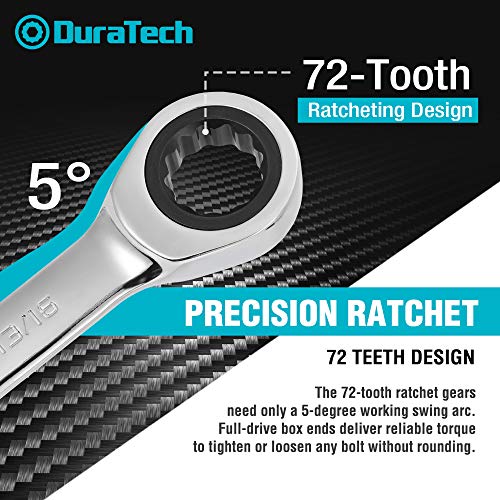 DURATECH Double Box End Ratcheting Wrench Set, SAE, 5-Piece, 5/16" to 7/8" 5-Piece Wrench Set, SAE, with EVA