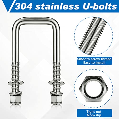 4 Pcs 304 Stainless Steel Square U-Bolt, 1/2 D x 2 1/16 W x 4 3/4 Inch