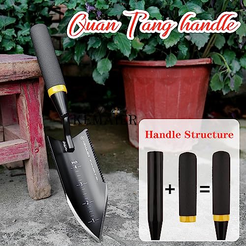 2-Piece Heavy Duty Garden Trowel Set - Carbon Steel & Serrated Stainless Steel Hand Shovels - Ergonomic Rubberized Handle Kit for Digging, Weeding, Transplanting & Bulb Planting (2 Items)
