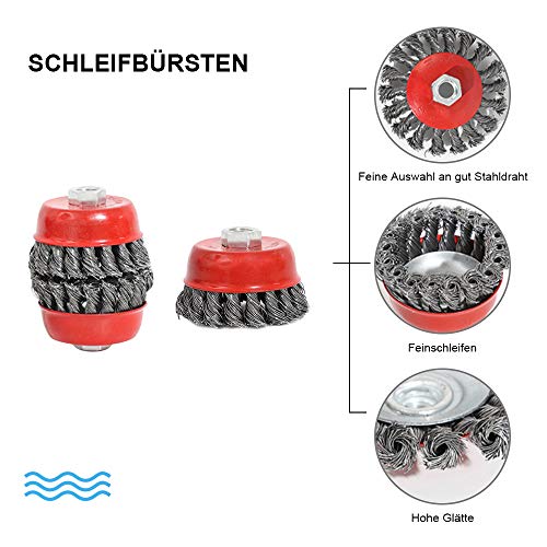 Hoypeyfiy Wire Brush Angle Grinder Twist Knot Wire Brush Set for 115 mm Grinder Angle Grinder ˜ 75 mm ˜ 100 mm M14 4-Piece Carbon Steel Wire