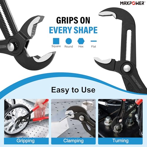 MAXPOWER 7" 10" 16" Water Pump Pliers Set, Push Button V Jaw, Quick Release 7,10,16-inch
