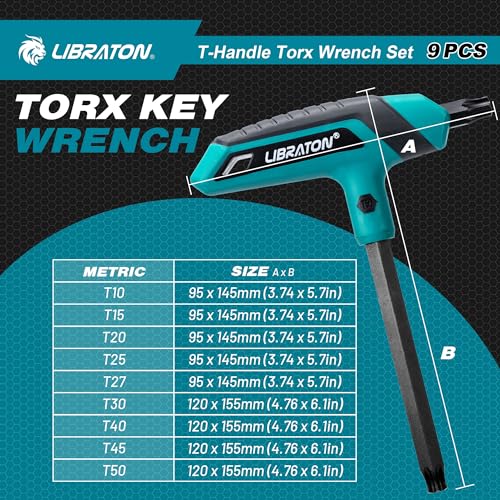 LIBRATON T Handle Torx Set T10-T50, Torx T Handle Set, Torx Wrench Set 9PCS (Torx)