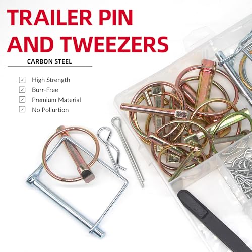 AMUNOK 279Pcs Heavy Duty Carbon Steel Pin Assortment, Hitch Lock & R-Clip Assorted Pins x 279 18 Sizes