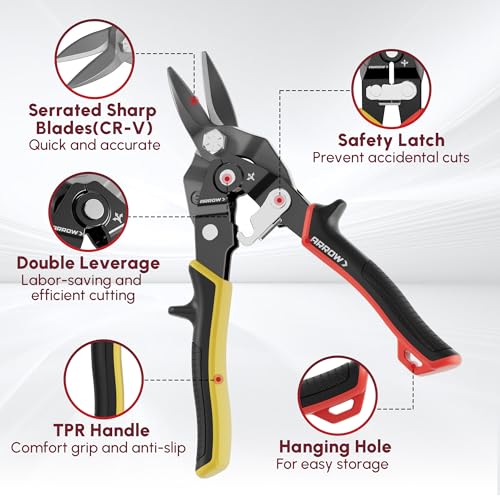 ARROW 3PCS 8-inch Aviation Tin Snips for Sheet Metal Left/Straight/Right