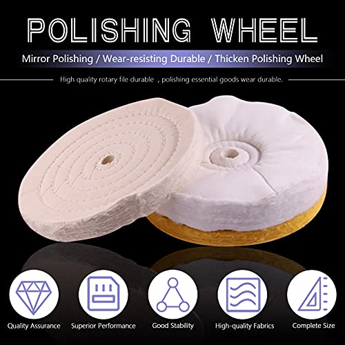 Swpeet 8" Buffing & Polishing Wheels Kit - 6PCs Including 3PCs Compounds, Cotton & Flannel Pads for Bench Grinder NO.11 Buffing Polishing Wheels