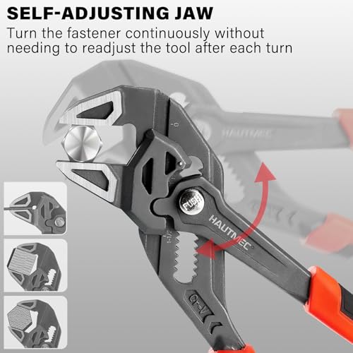 HAUTMEC 3PCS Adjustable Pliers Wrench Sets (7 10 12"), Smooth Jaw Parallel Pliers, Heat-Treated CR-V Steel & Phosphated Rust-Resistant, SAE/Metric Scale, Storage Belt Pouch for Professional & DIY 7&10&12 Inch