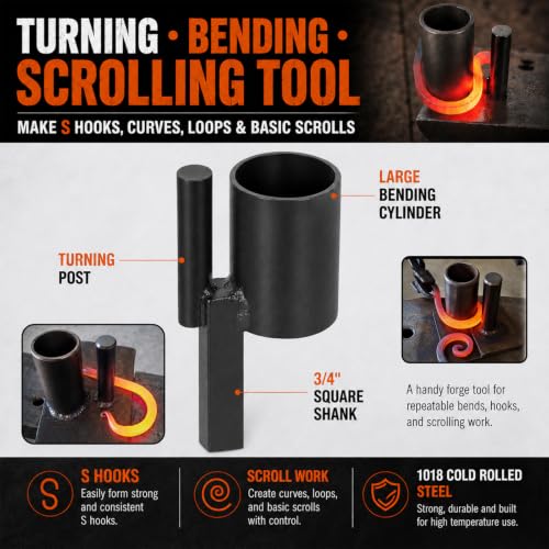 Blacksmith Anvil Hardy Tool Set, 3/4 Inch Hardy Shank Hot Cut Cutter and Turning Bending Scrolling Tool, Forge Tool Kit for Cutting Hot Steel, Making S Hooks, Scroll Work, Twisting and Metal Bending