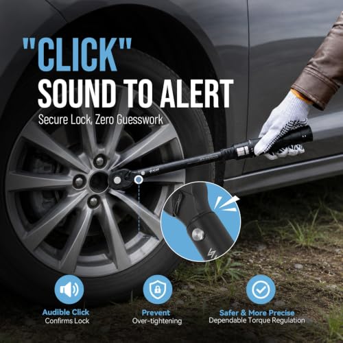 1/2-Inch Drive Click Torque Wrench 20-220 Nm (14.8-162.3 ft-lb) ±2.5% High Accuracy Precision 72-Tooth Fits Cars, Motorcycles & Bicycles Includes 1/2" Adapter& 5” Extension Rod Black 20-220Nm/14.8-162.3ft-lb