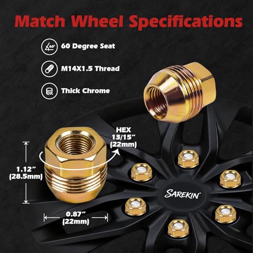 M14x1.5 OEM Factory Wheel Lug Nuts, Acorn Bulge Seat, Zinc Gold 32Pcs 32 M14 x 1.5