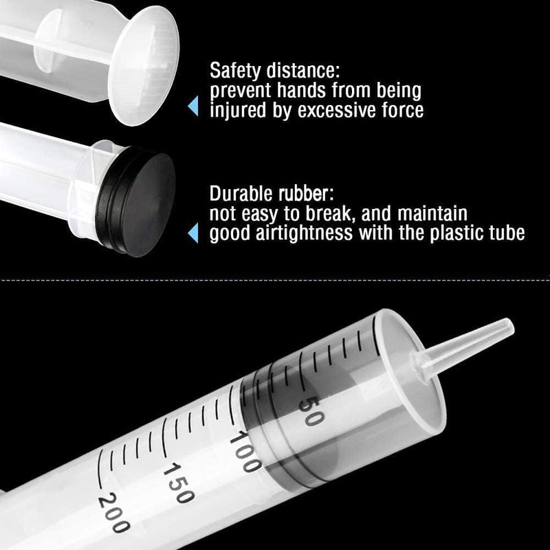 Large Syringe 200ml/250ml Plastic Syringe Reusable Liquid Syringe with Tube for Liquids, Glue Applicators, Experiments, Pet Feeding, Hydroponics, Science Use（200ml）
