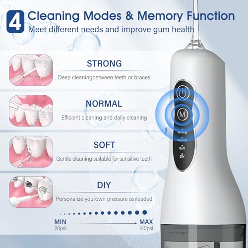 Wireless Electric Oral Irrigator, Professional Water Flosser, 4 Modes & 4 Nozzles, IPX7 Waterproof, 1300 mAh USB-C Rechargeable Water Flosser, 260 ml Interdental Cleaner Electric