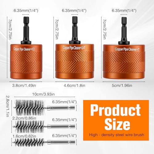 Copper Pipe Cleaner Set, with Sanitary Cleaning Brush, 15 mm 22 mm 28 mm Copper Tube Cleaning Brush, Multifunctional and 1 Steel Brush, 15 Pieces, for Workshop, Household, Sanitary, Industry, Crafts