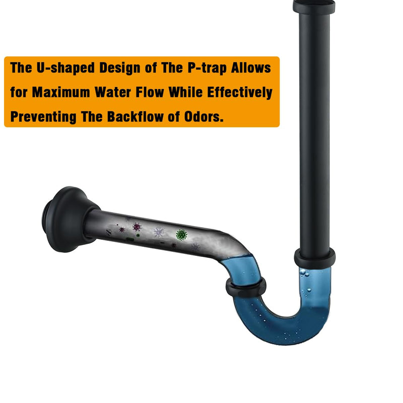 RANDOM Matte Black P Trap Bathroom Sink U-Shape 1-1/4 inch Sink Trap with Slip Joint Extension Tube,Adjustable Height Sink Waste Drain Bottle P-Trap Kit,Brass Basin Sink Plumbing.RD83555MB-L