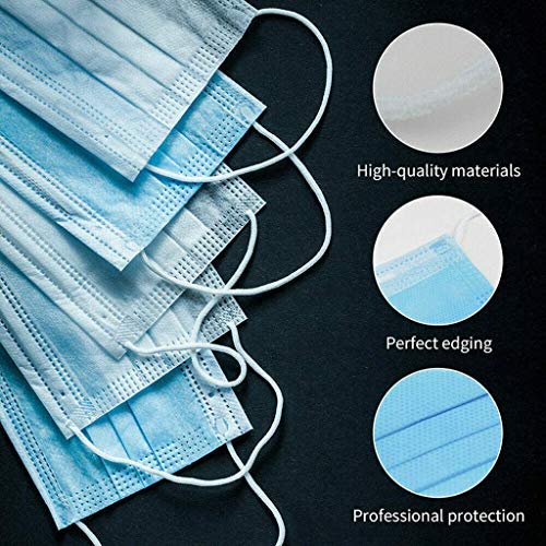 BigBig Home 100 pieces soft disposable face mask, 3-layer masks, dustproof, disposable protective masks, breathing masks with earrings, blue