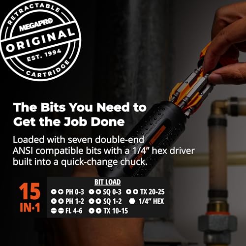 MEGAPRO® 14-in-1 MegaLOK™ Multi-Bit Screwdriver | Quick-change Chuck | ANSI Compatible bits can be used in your impact driver |