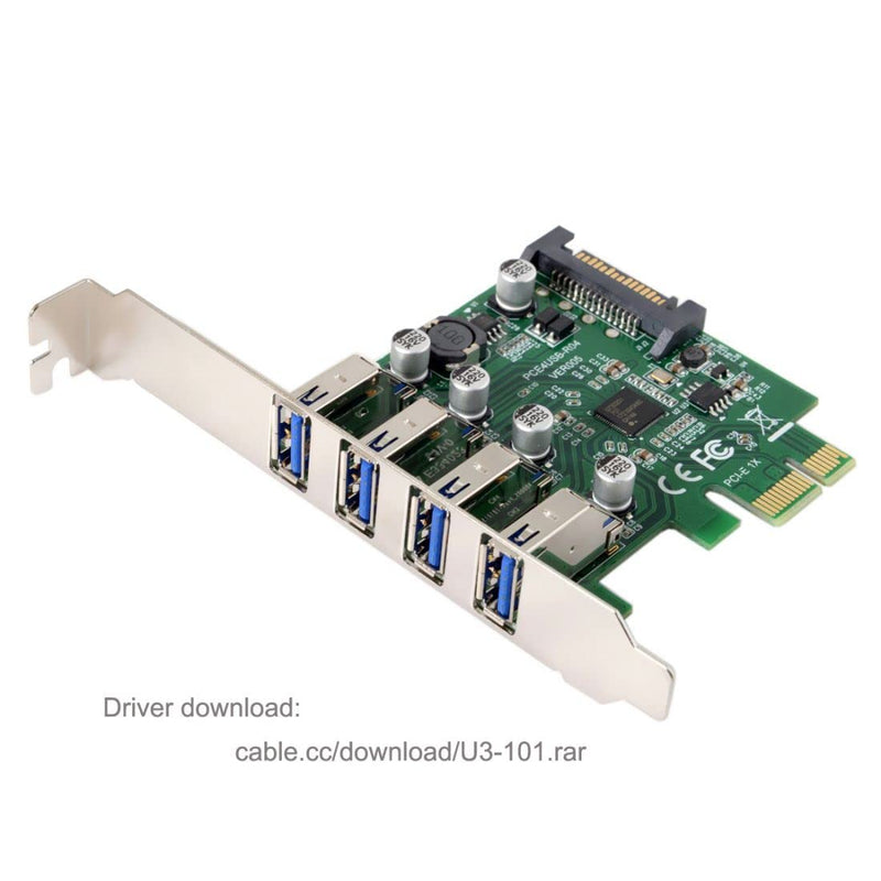 ChenYang 4 Port PCI-E 1X to 4 USB 3.0 HUB PCI Express Expansion Card Adapter with 80/120mm PCI-E Slot Bracket Green 4 Ports
