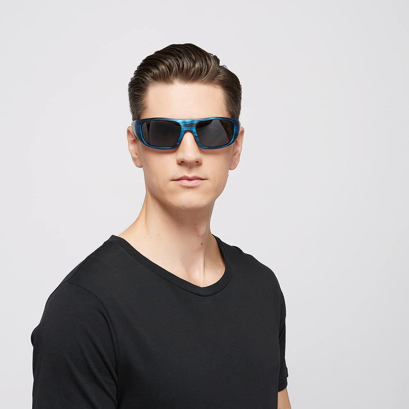 OhO Smart Glasses,Polarized Sunglasses with Bluetooth Speaker,Athletic/Outdoor UV Protection and Voice Control,Unisex(Grey Lens) Stripe Blue Frame-black lens