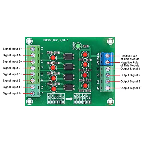 Fyearfly Optocoupler Insulation Card, 4-Channel Optocoupler Insulation Module 24V to 5V PLC Signal Level Voltage Converter Electrical Component for Pnp to Npn Conversion