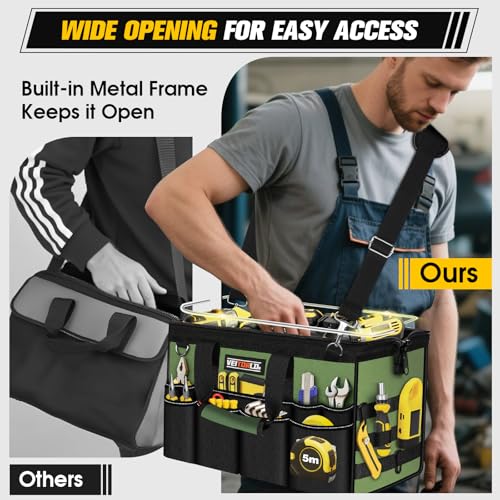 Heavy Duty Tool Bag 16-Inch - 19 Pockets Tool Organizer, Tool Roll Up Bag, Gifts for Men Dad Husband Him Christmas, Mens Stocking Stuffers