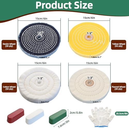 8Pcs 6 Inch Polishing Buffing Wheel Kit for Bench Grinder