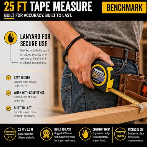 5 Pack - Tape Measures 25ft / 7.5m – Inch & Centimeter Marks. Rugged Outer Shell with Easy Grip Design - High Visibility Steel Tape - Thumb Lock - Autowind - Belt Clip – Retractable Measuring Tape Blue/Yellow 5