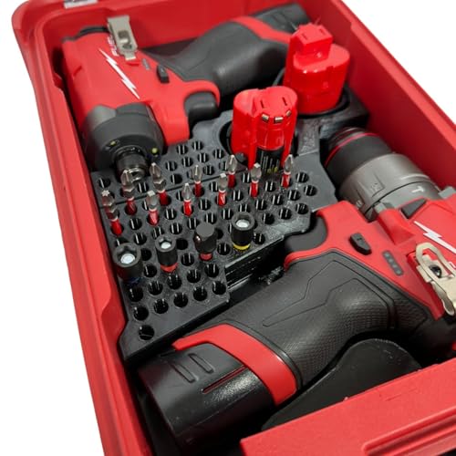 M12 Fuel Drill Driver (3404-20) and 1/4in Impact (3453-20) Insert Organizer Liner for Milwaukee Packout Compact Case 48-22-8435. Drill, Impact, M12 Battery, and Bit Storage Organizer