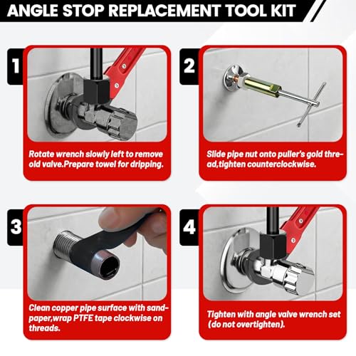 6 Pcs Plumbing Tools Kit with Angle Stop Wrench & Compression Sleeve Puller Angle Stop Wrench With 1/2-inch Compression Sleeve Puller