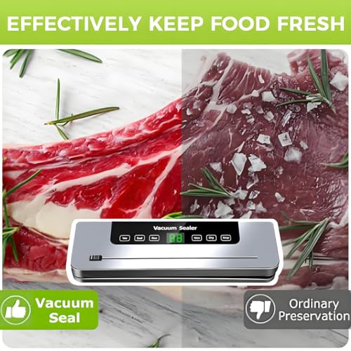 6-in-1 Multi-functional Food Vacuum Sealer Machine with Built-In Cutter, LED Digital Display, 50 Vacuum Bags for Preserving Meat, Vegetables, Snacks, Fruits, Grains