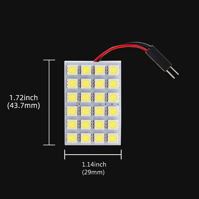 GrandviewTM White 10-Pack 5050 24SMD LED Panel Dome Light Auto Car Reading Interior Lamp license plate light(DC-12V) + T10 BA9S Festoon Adapter 10-pack 5050-24SMD