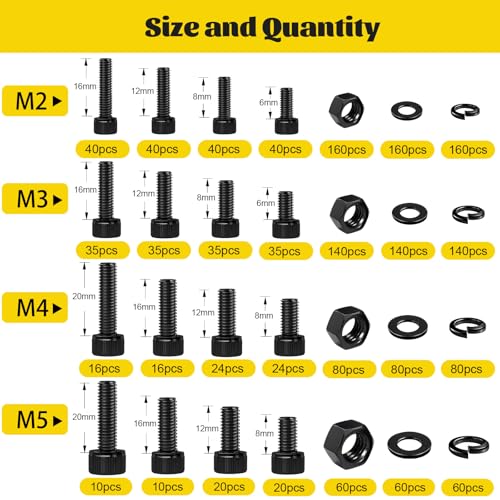 1760PCS Metric M2 M3 M4 M5 Hex Socket Head Cap Bolts Assortment Kit & 172Pcs M6 Hex Socket Head Bolts Assortment Kit with Nuts, Washers for DIY, 3D Printer