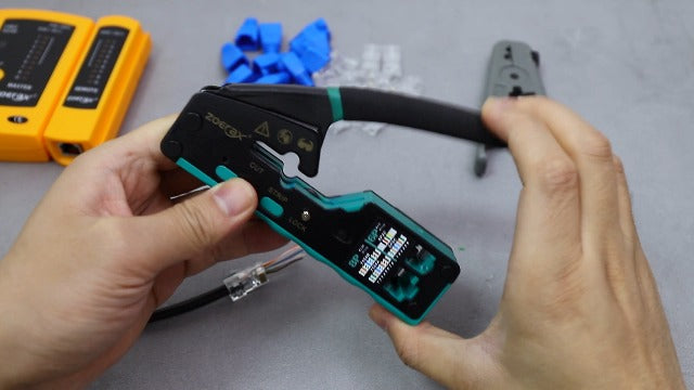 Ethernet crimping tool kit RJ45 crimp tool, Cat5 Cat6 Pass Through Crimping Tool for Network Cable Tester, Multiply Stripper, 50PCS Cat 6 Pass Through Connectors and Strain Relief Boots 10 IN 1 Set