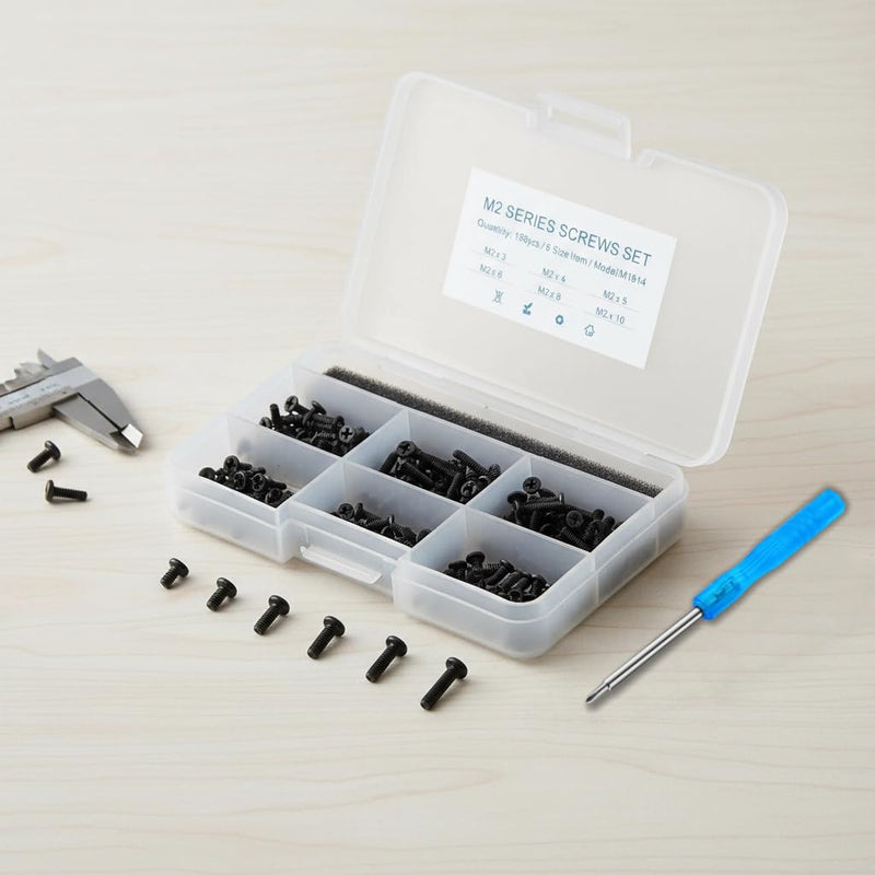 180Pcs M2 Laptop Repair Screw Kit,6 Sizes（M2x3/4/5/6/8/10mm，for SSD HDD DVD Drive Replacement， Most Laptop Models & Internal Hardware Fix，with Screwdriver & Plastic Box