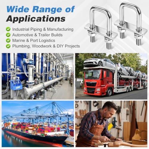 4 Sets Square U Bolts 3 Inch Wide 304 Stainless Steel Heavy Duty U-Bolts Kit for Trailer, Truck, RV，M10 x 80mm x 200mm M10x80mmx200mm 4