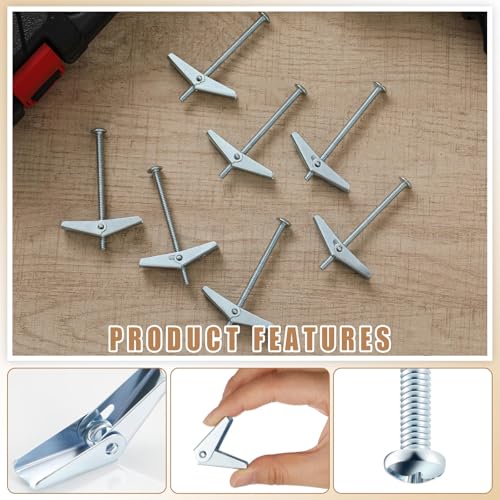 Yaocom 100 Pcs 3/16" X 3" Toggle Bolts and Wing Nut Wall Anchor for Drywall 1 3/16" X 3"